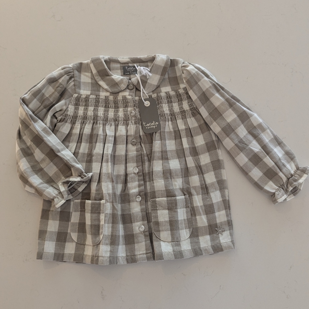 Tocoto Vintage | Vichy‎ Frames Baby Blouse Grey